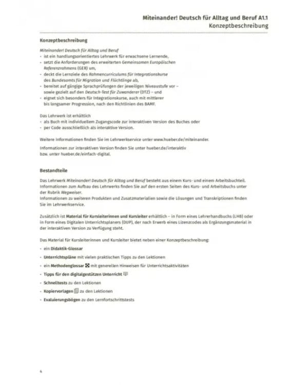 Miteinander! Deutsch für Alltag und Beruf A1.1. Lehrerhandbuch. Deutsch als Zweitsprache