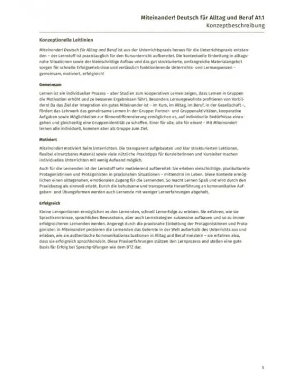 Miteinander! Deutsch für Alltag und Beruf A1.1. Lehrerhandbuch. Deutsch als Zweitsprache