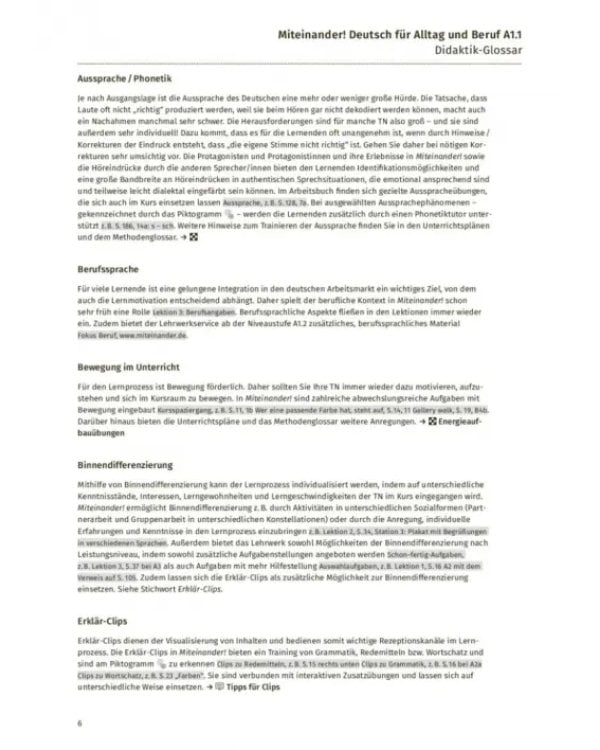 Miteinander! Deutsch für Alltag und Beruf A1.1. Lehrerhandbuch. Deutsch als Zweitsprache