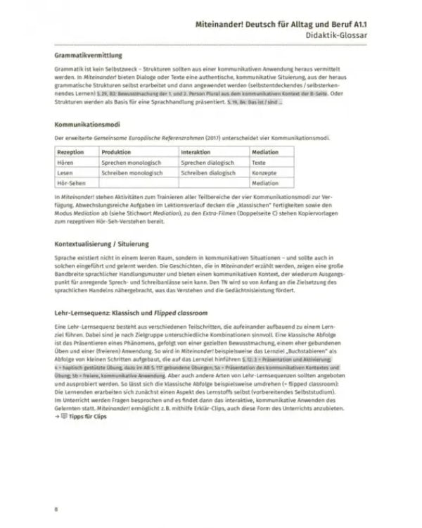 Miteinander! Deutsch für Alltag und Beruf A1.1. Lehrerhandbuch. Deutsch als Zweitsprache