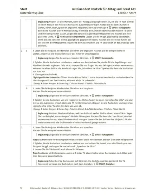 Miteinander! Deutsch für Alltag und Beruf A1.1. Lehrerhandbuch. Deutsch als Zweitsprache