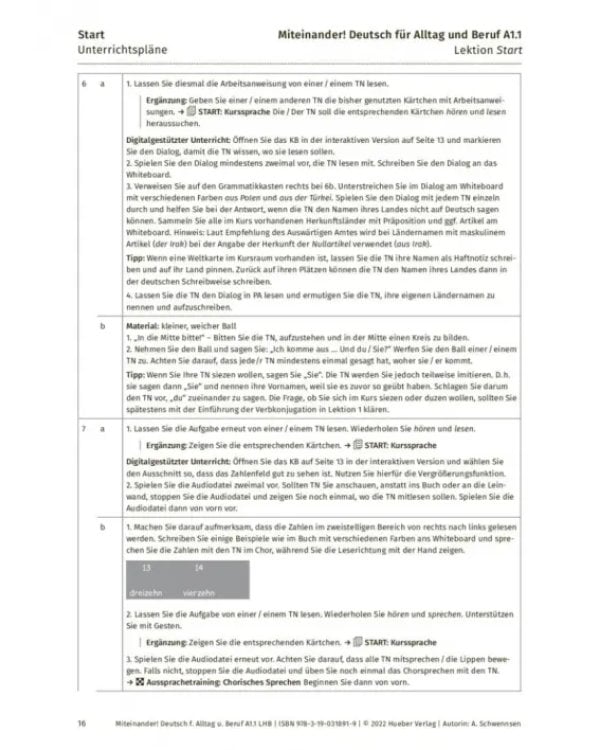 Miteinander! Deutsch für Alltag und Beruf A1.1. Lehrerhandbuch. Deutsch als Zweitsprache