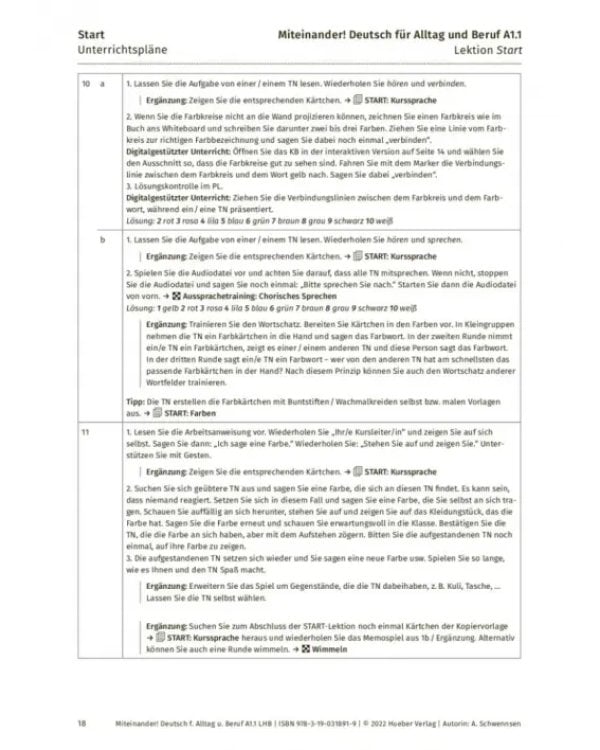 Miteinander! Deutsch für Alltag und Beruf A1.1. Lehrerhandbuch. Deutsch als Zweitsprache