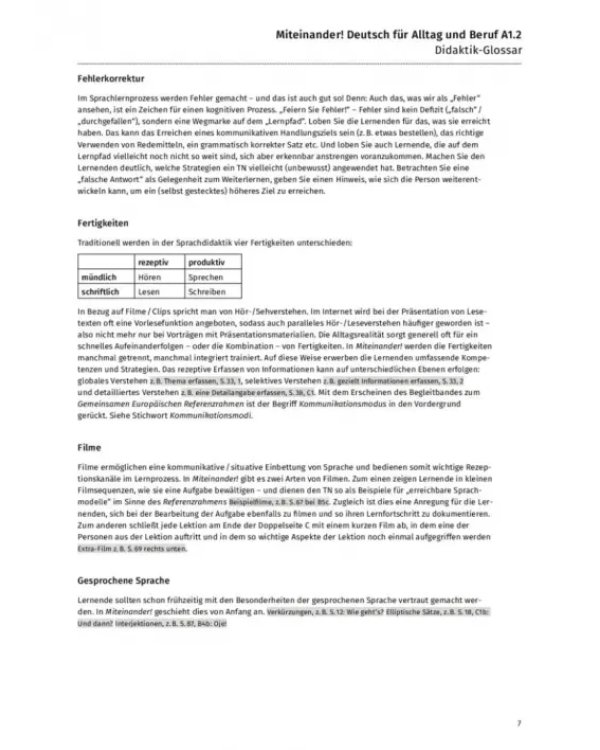 Miteinander! Deutsch für Alltag und Beruf A1.2. Lehrerhandbuch. Deutsch als Zweitsprache