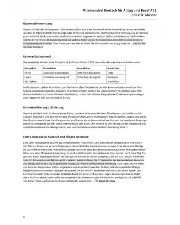 Miteinander! Deutsch für Alltag und Beruf A1.2. Lehrerhandbuch. Deutsch als Zweitsprache