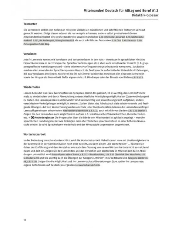 Miteinander! Deutsch für Alltag und Beruf A1.2. Lehrerhandbuch. Deutsch als Zweitsprache
