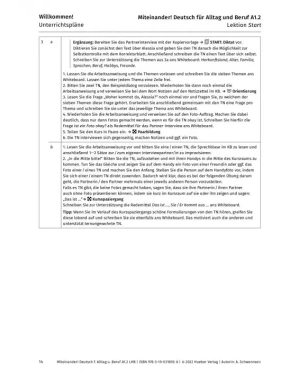 Miteinander! Deutsch für Alltag und Beruf A1.2. Lehrerhandbuch. Deutsch als Zweitsprache