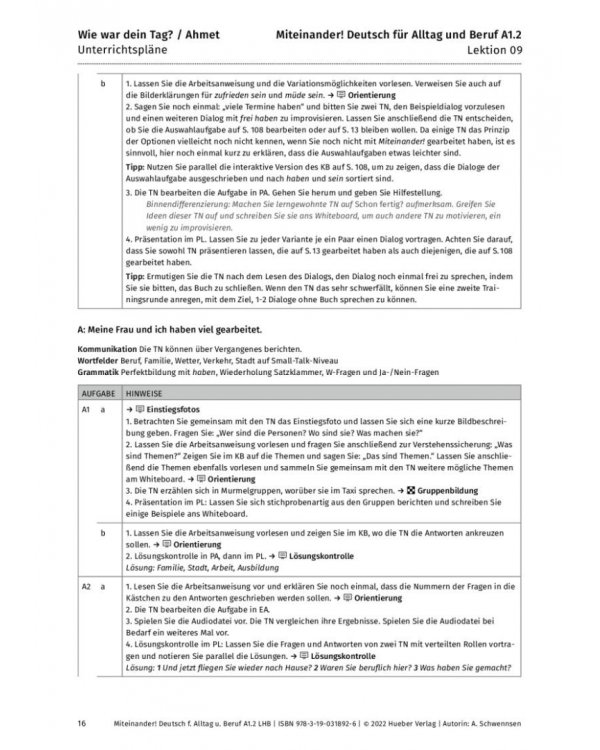 Miteinander! Deutsch für Alltag und Beruf A1.2. Lehrerhandbuch. Deutsch als Zweitsprache