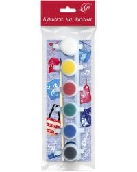 Краски по ткани, 6 цветов, кисть
