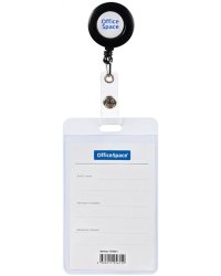 Бейдж вертикальный с держателем-рулеткой, черный, 68х110