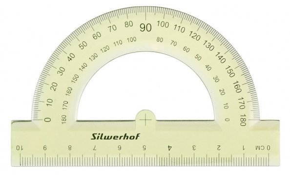 Транспортир 180°, 10 см, пластик, прозрачный, цвет в ассортименте