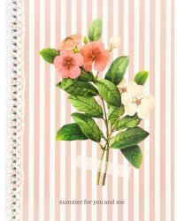 Тетрадь Flowers, розовый, A4, 80 листов, клетка, спираль