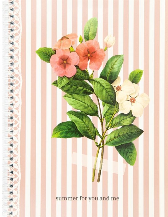Тетрадь Flowers, розовый, A4, 80 листов, клетка, спираль