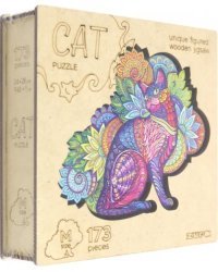 Деревянный пазл с двухслойной крышкой Кошка, 173 детали