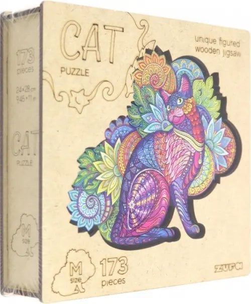 Деревянный пазл с двухслойной крышкой Кошка, 173 детали Деревянный пазл с двухслойной крышкой Кошка, 173 детали