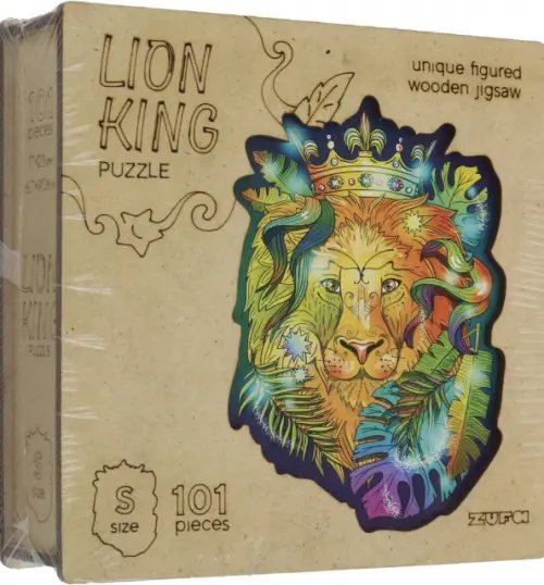 Деревянный пазл с двухслойной крышкой Король Лев, 101 деталь Деревянный пазл с двухслойной крышкой Король Лев, 101 деталь