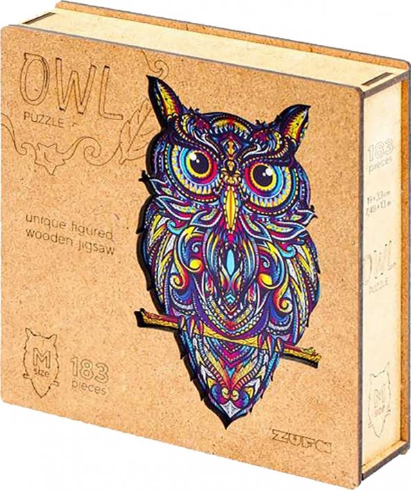 Деревянный пазл с двухслойной крышкой Сова, 183 детали Деревянный пазл с двухслойной крышкой Сова, 183 детали