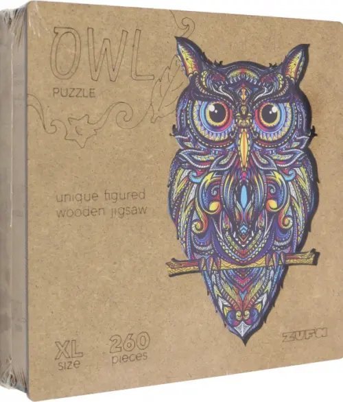 Деревянный пазл с двухслойной крышкой Сова, 260 деталей Деревянный пазл с двухслойной крышкой Сова, 260 деталей