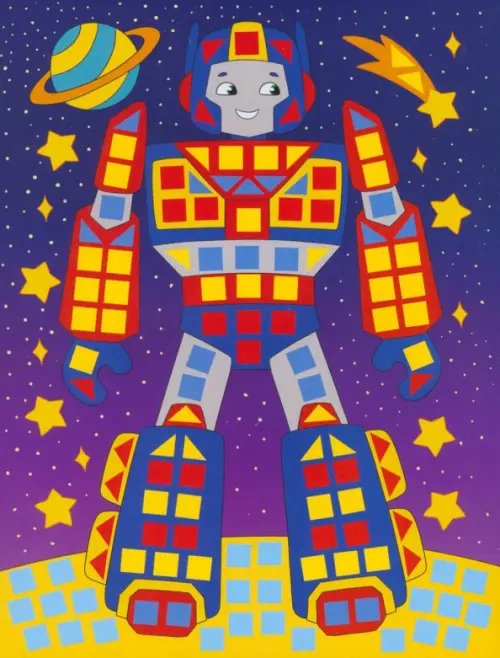 Аппликация. Разноцветная мозаика Разноцветная мозаика 3 в 1. Грузовичок. Ракета. Робот