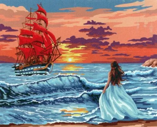 Рисуем вместе Картина по номерам на холсте с подрамником. Алые паруса на закате