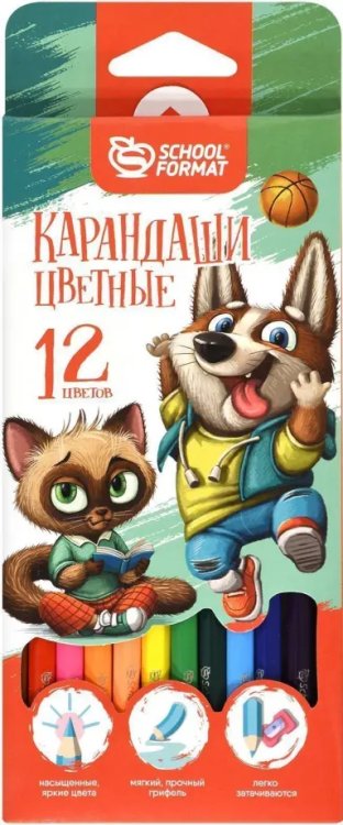 Карандаши цветные Веселые зверята, 12 цветов