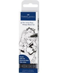 Ручки капиллярные Manga Black, чернные, 4 штуки