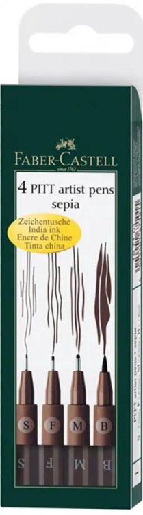 Ручки капиллярные Pitt Artist, сепия темная, 4 штуки