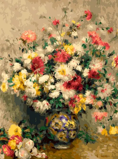 Живопись на холсте Ренуар. Ваза с хризантемами, 30х40 см