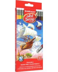 Карандаши шестигранные с ластиком ArtBerry, 12 цветов
