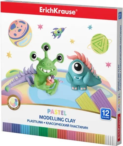 Пластилин со стеком Cosmic Monsters Pastel, 12 цветов
