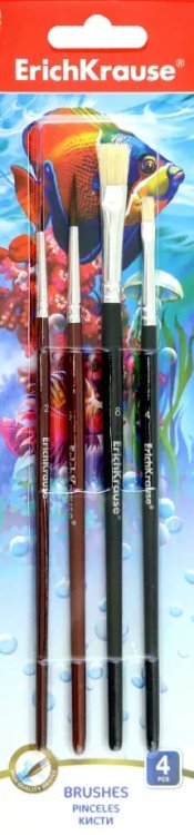 Набор кистей для акварели и гуаши, пони и щетина, 4 шт. Набор кистей для акварели и гуаши, пони и щетина, 4 шт.