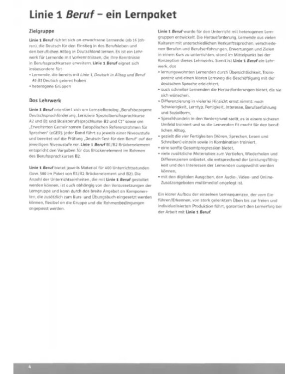 Linie 1 Beruf B1/B2 Brückenelement und B2. Deutsch für Berufssprachkurse. Unterrichtshandbuch