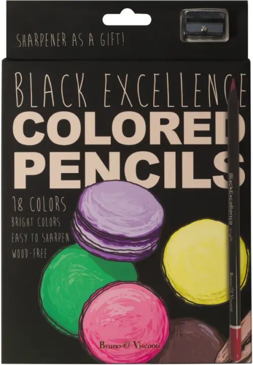 Карандаши цветные с точилкой Black Excellence, 18 цветов, в ассортименте