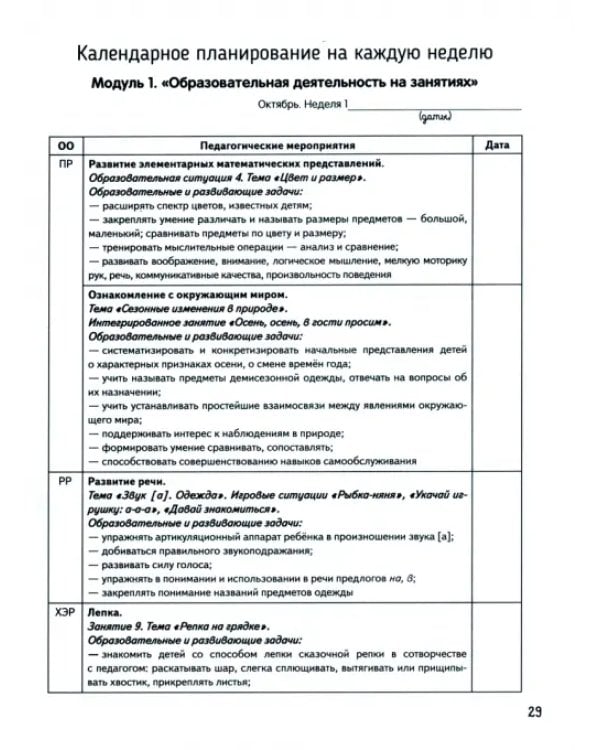 Календарное планирование образовательной деятельности. ФОП ДО. Вторая младшая группа