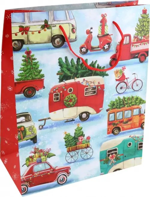 Бумажные пакеты новогодние Пакет подарочный Машины с елками
