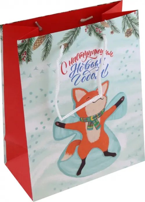 Бумажные пакеты новогодние Пакет подарочный Лисичка на снегу