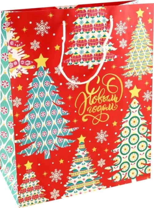 Пакет подарочный Елки на красном