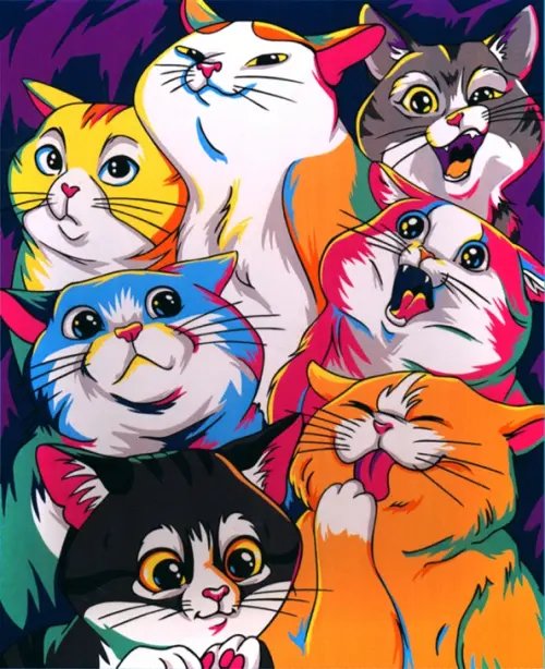 Рисуем вместе Картина по номерам на холсте Яркие котики