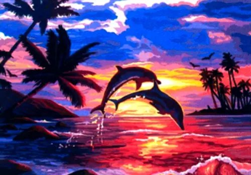 Рисуем вместе Картина по номерам на холсте с подрамником Игра дельфинов