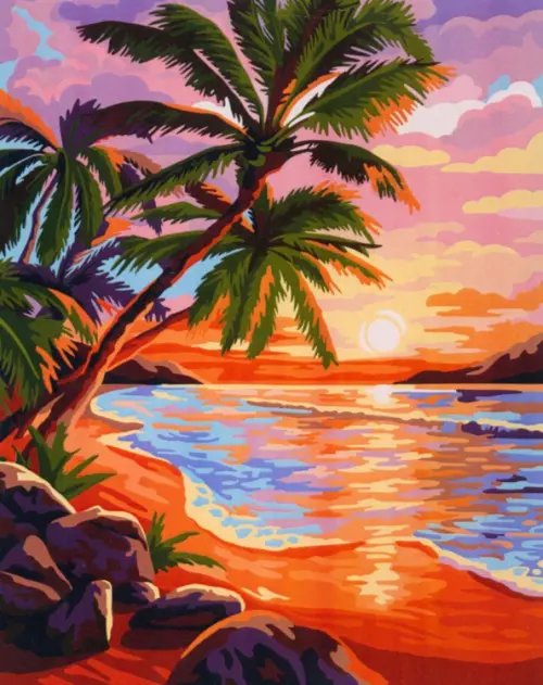 Рисуем вместе Картина по номерам на холсте с подрамником Закат на море