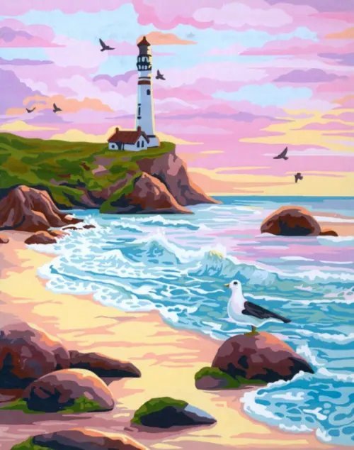 Рисуем вместе Картина по номерам на холсте Маяк на закате