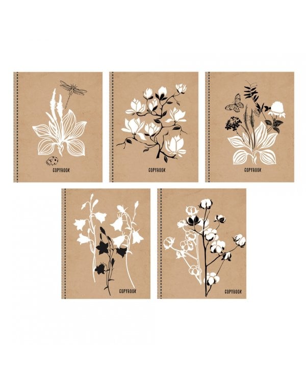 Тетрадь Белые цветы, 48 листов, гребень, клетка, в ассортименте