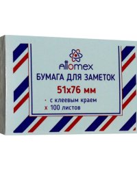 Бумага для заметок с клеевым краем, голубой, 100 листов