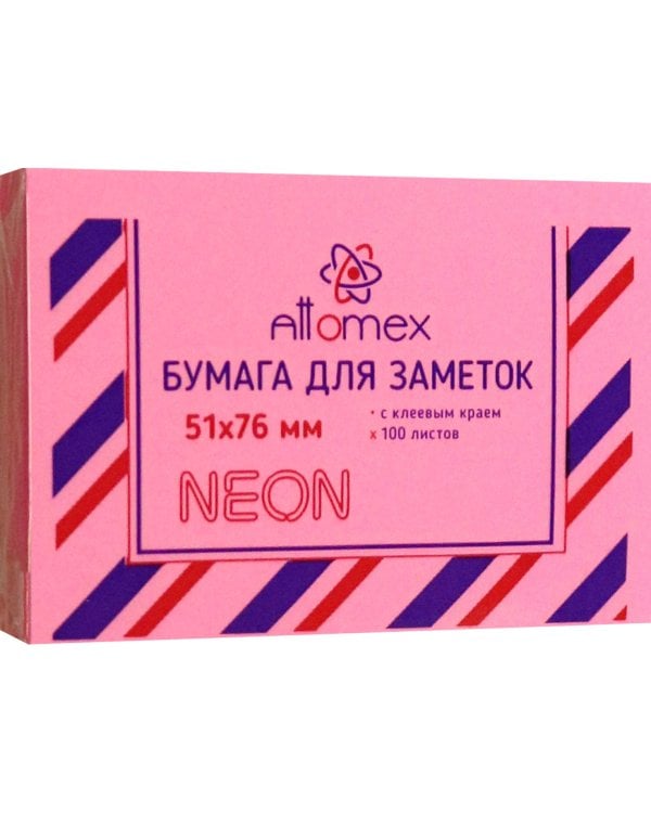 Блок для записей самоклеящийся, неоновый малиновый, 100 листов