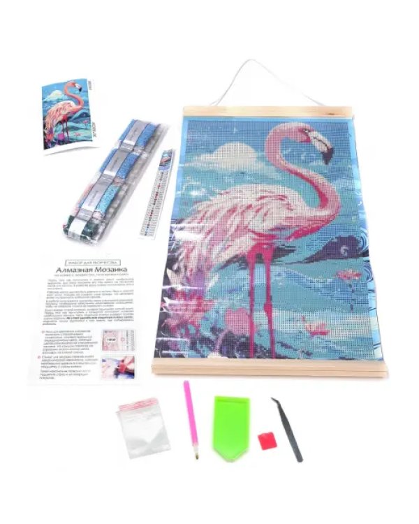 Алмазное панно на подвесе Фламинго