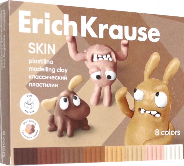 Пластилин Jolly Friends Skin, 8 цветов, со стеком