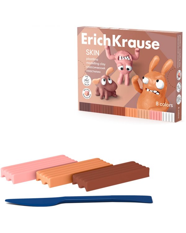 Пластилин Jolly Friends Skin, 8 цветов, со стеком