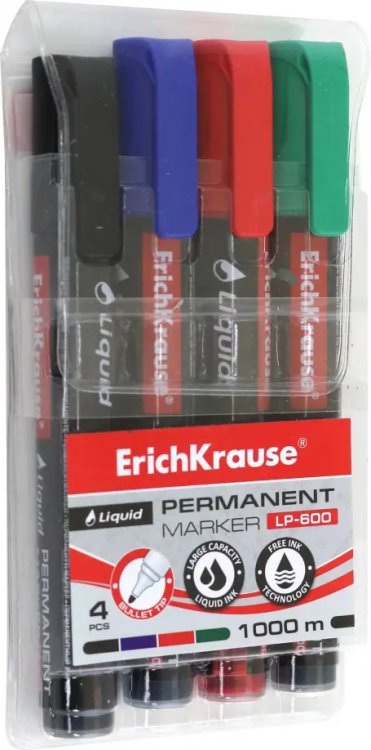 Набор перманентных маркеров Liquid LP-600, 4 цвета Набор перманентных маркеров Liquid LP-600, 4 цвета