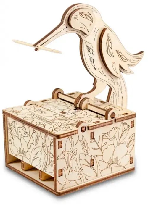 Сборная деревянная модель. Диспенсер для зубочисток EWA Design Птичка, механическая Сборная деревянная модель. Диспенсер для зубочисток EWA Design Птичка, механическая