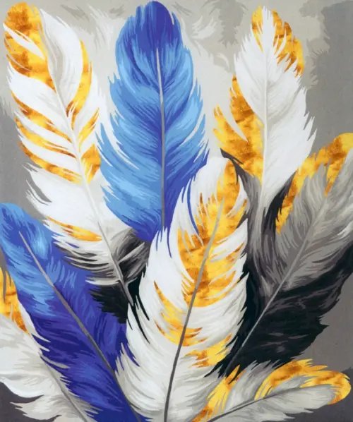 Рисуем вместе Картина по номерам с золотой краской Перья